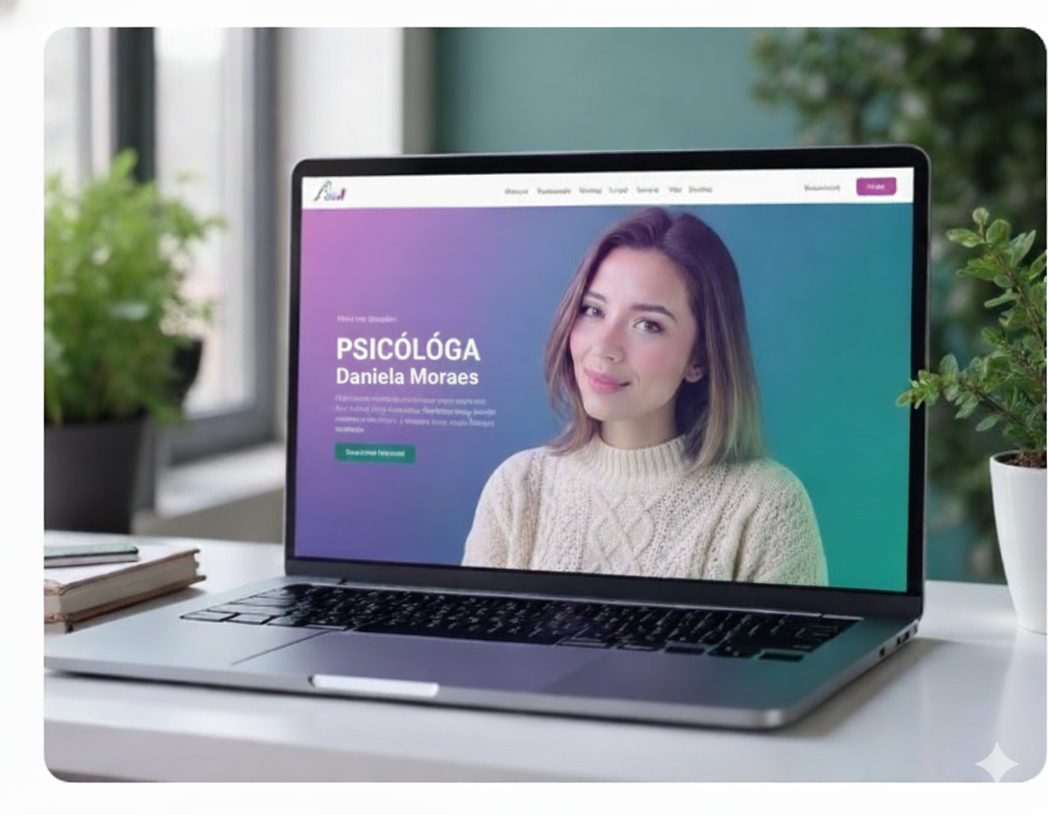 Site de psicologia em laptop - exemplo de template profissional
